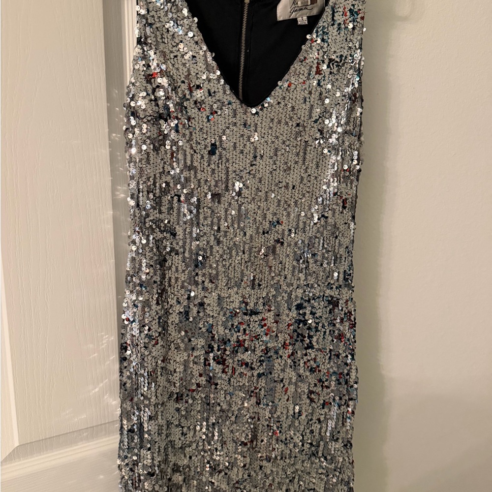 Silver Sequin Sleeveless Dress